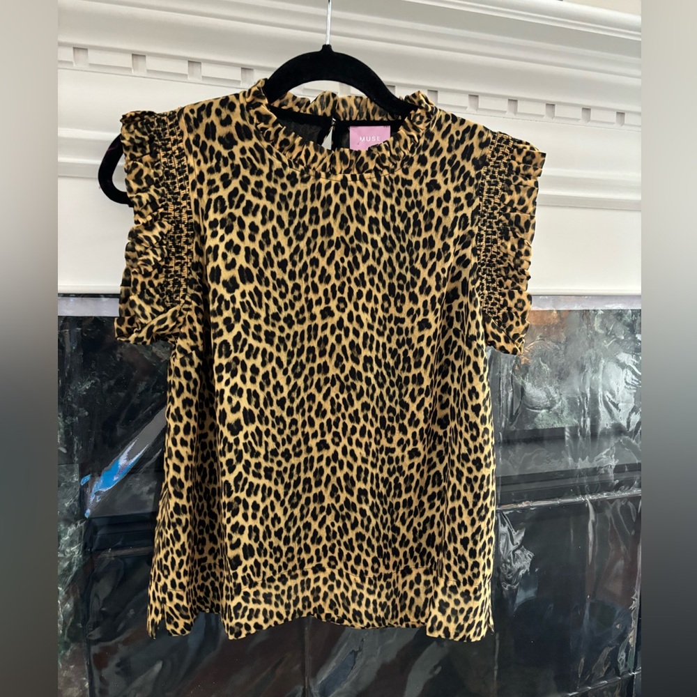 Muse Leopard Print Blouse in Black and Gold